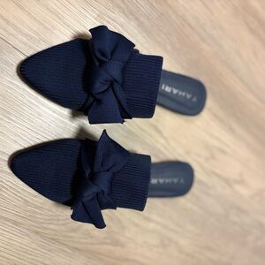 Tahari Dark Blue Bow Slip-On Shoes